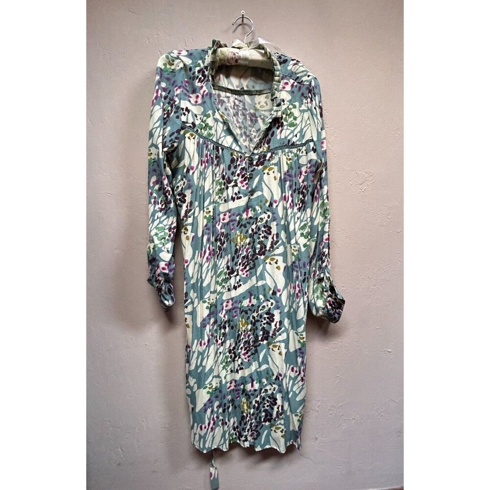 Anthropologie Dolan Multicolor Floral Pattern Viscose Dress Flounced Long Sleeve